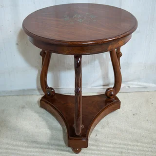 Solid Walnut Swan &amp; Brass Inlaid Side Table