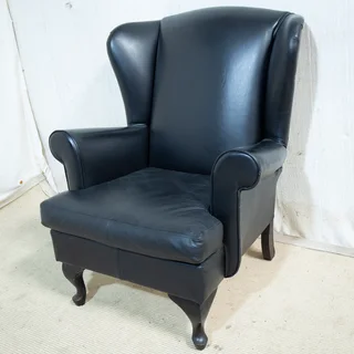 Black Fake Leather Wingback Chair