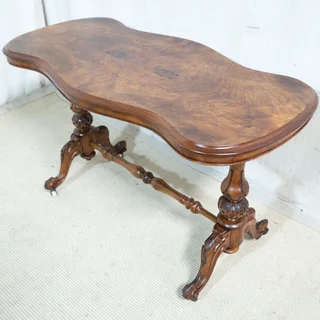 Victorian Walnut Serpentine Shaped Tall Side Table