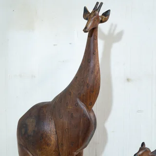 Pair of Giraffe Wooden Statues