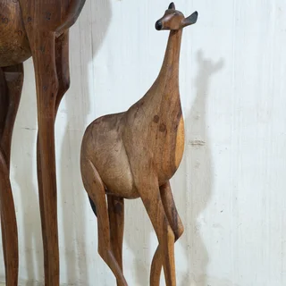 Pair of Giraffe Wooden Statues