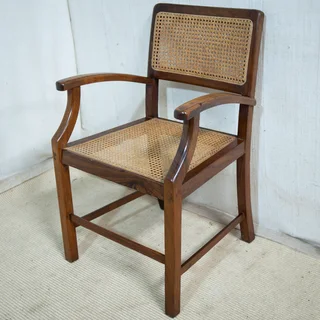 Retro Style Kiaat Wood &amp; Cane Armchair