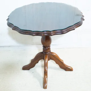 Imbuia &amp; Glass Top Side Table