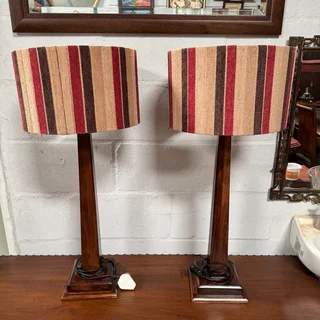 Pair of Afromosia Wood Table Lamps
