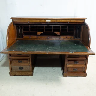 Large Solid Teak Roll-Top Desk (Gilman & Co England)