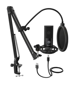 Fifine T669 Cardioid USB Condensor Microphone Arm Desk Mount Kit - Black