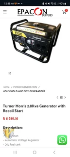 Turner Morris 2.8kva Generator