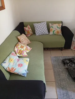 L Shape Couch - Black Corduroy