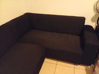 L Shape Couch - Black Corduroy