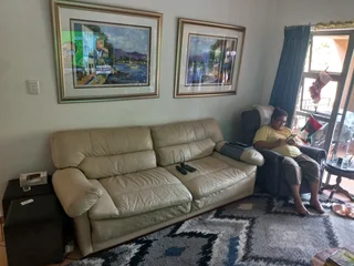R2500 3 seater Beige Leather Couch