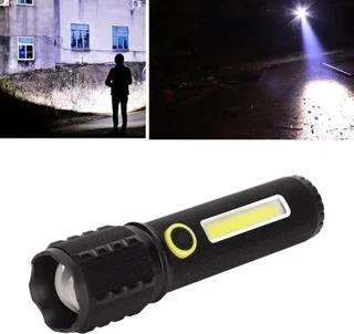 Rechargeable Cob &#43; LED Zoomable Flashlight