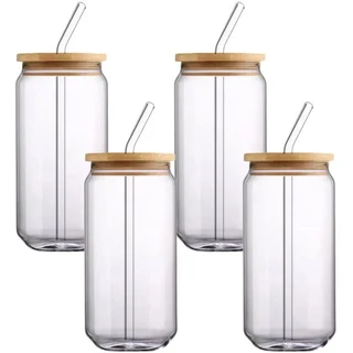4PK Glass Jar & Straw Set