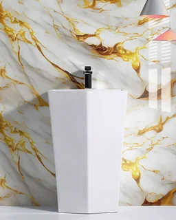 3m x 1.2m Marble Wallpaper(White &amp; Gold)2.5mm thick