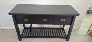 Solid Wood Black Console Table – 3 Drawers &amp; Lower Shelf