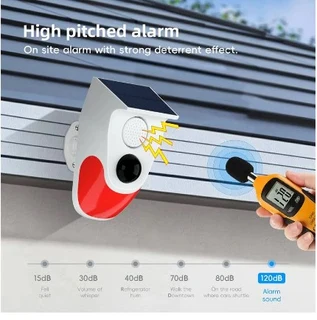 Outdoor Solar Sound Light Alarm Motion Sensor 1000mAh Battery 120 Decibels Siren Sound Alert