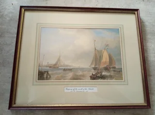 Set of four framed early shipping scenes.