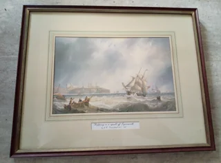 Set of four framed early shipping scenes.