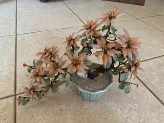 Chinese glass stone jade cherry blossom tree