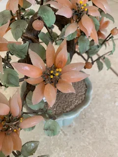 Chinese glass stone jade cherry blossom tree