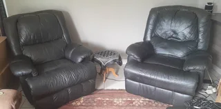 2 x Genuine Leather Electric Loungers