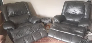 2 x Genuine Leather Electric Loungers