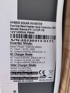 Hybrid inverter UPS 1.2KVA and lithium ion battery unit