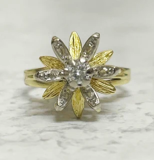 Gorgeous Vintage Style Two Stone Flower Design Diamond Ring
