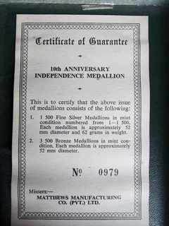 Rare Fine Silver Large Rhodesian Independence Medal