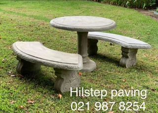 Pavers, cobbles, pool coping, garden furniture