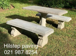 Pavers, cobbles, pool coping, garden furniture