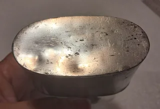 Possibly silver plate - unmarked - hip flask and tiny bowl R500 for the pair.