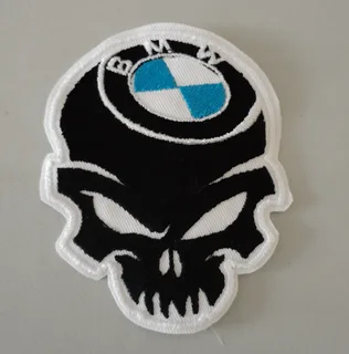 Embroidered skull BMW fabric patch