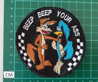 Embroidered beep beep fabric patch