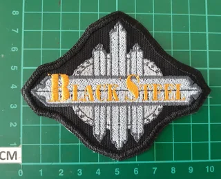 Embroidered black steel fabric patch