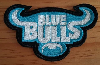 Embroidered blue bulls fabric patch