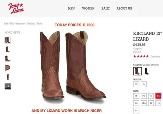 TONY LAMA / KIRKTLAND 12&#39; Lizard size 42