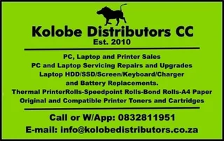 Laptop and PC Sales and Repairs - Kolobe Distributors - Pongola/Hluhluwe/Jozini/uMkhuze/Nongoma