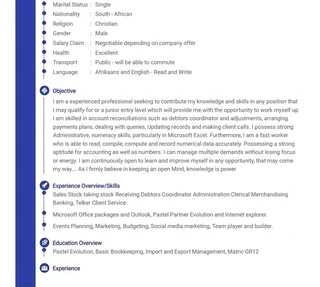 Seeking Employment: Merchandising Finance Admin