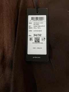 GSTAR ORIGINAL &amp; BRAND NEW!! Worker Chino Relaxed - Coffee Bean W34 L32