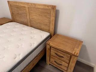 Bed, bedside tables and mattress