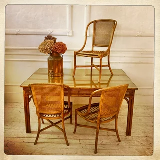 Cane &amp; wicker table with glass top - R4200