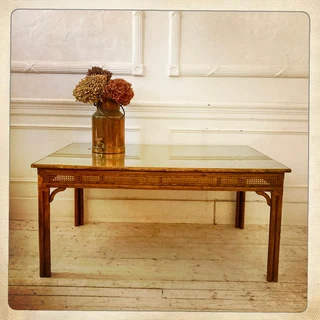 Cane & wicker table with glass top - R4200