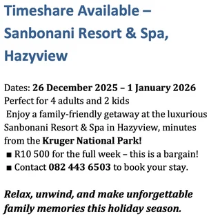 Timeshare Available – Sanbonani Resort &amp; Spa, Hazyview