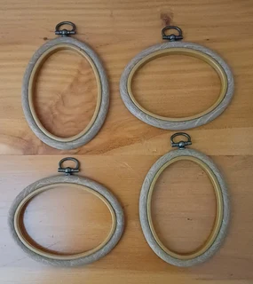 Vintage Look Hanging Picture Frames -  Brown Faux Wood Oval  Frames