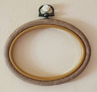 Vintage Look Hanging Picture Frames -  Brown Faux Wood Oval  Frames