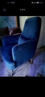 Velvet Royal Blue Chair with pillow. R1500 or nearest offer. Contact Andrew - 0837907105