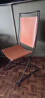 Modern Accent Chair – Leather Look Sling Seat with Black Metal Frame!