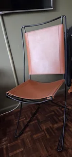 Modern Accent Chair – Leather Look Sling Seat with Black Metal Frame!