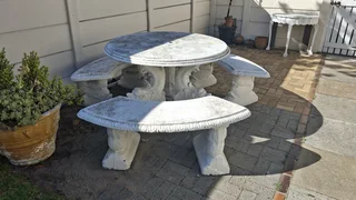Concrete garden table and benches