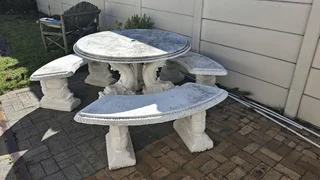 Concrete garden table and benches